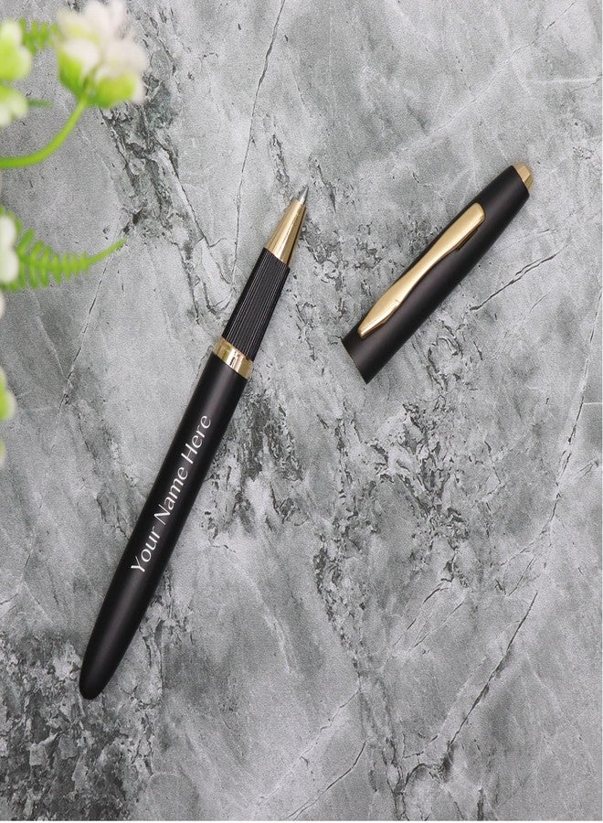 CrownLit Customizable Metal Pen, Black with Golden Accents, Magnetic Cap, Roller Gel Ink - Image 5