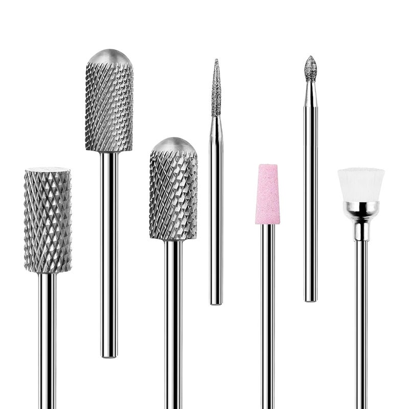 Nail Drill Bits Set 7pcs: 3/32 Inch Shank Electric Nail File Machine Bits for Acrylic Gel Dip Nails Nail Art Tools for Cuticle Remover Manicure Pedicure