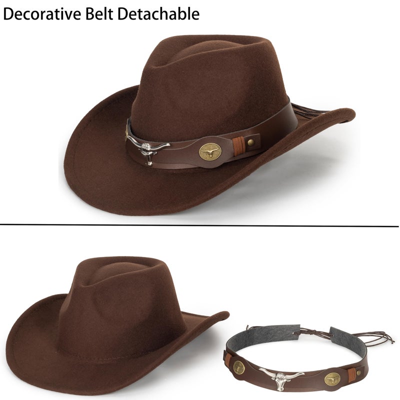 Mealah Women & Men Felt Western Cowboy Hat Classic Roll Up Brim Belt Buckle Cowgirl Fedora (M) - Image 5