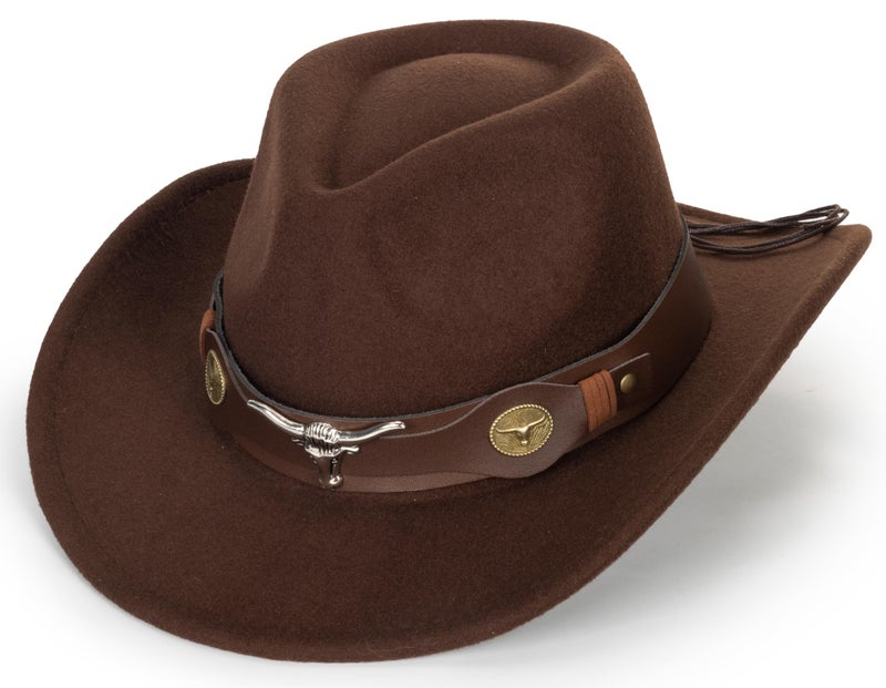 Mealah Women & Men Felt Western Cowboy Hat Classic Roll Up Brim Belt Buckle Cowgirl Fedora (M) - Image 1