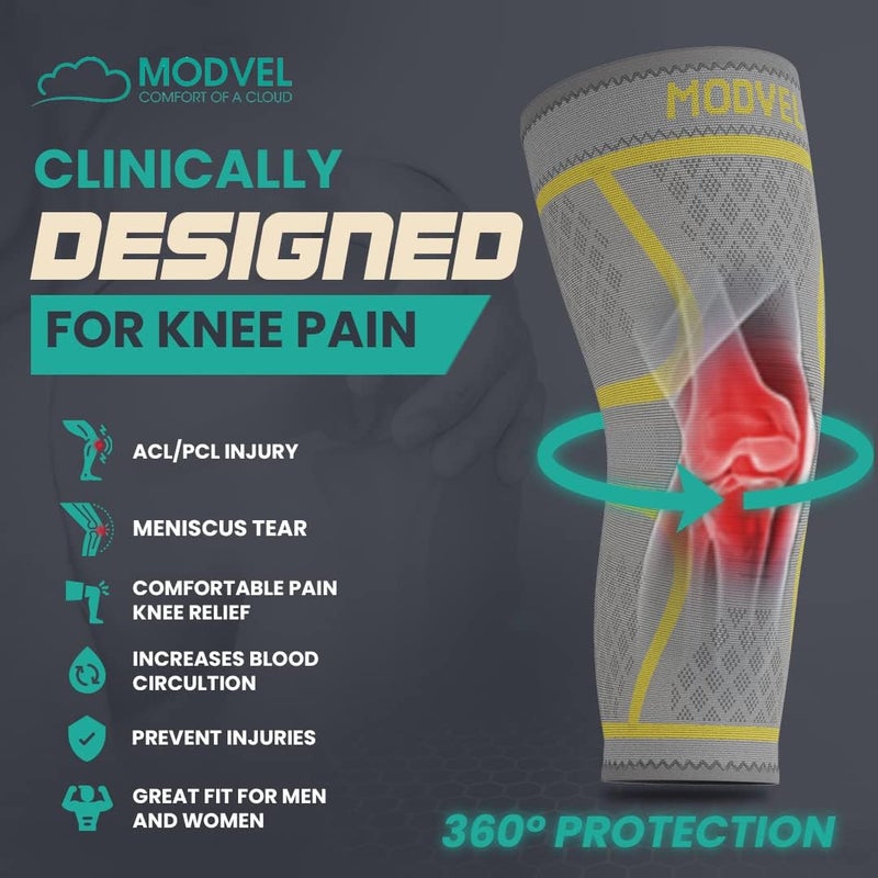 Modvel Compression Knee Brace for Women & Men, 2-Pack Knee Brace for Running Knee Pain, Knee Support Compression Sleeve, Workout Sports Knee Braces for Meniscus Tear, ACL & Arthritis Pain Relief - Image 5