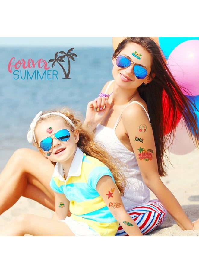FATHER.SON - 60 Pieces Summer Temporary Tattoos for Kids, Pool Party Favors, Hawaiian Luau Beach Temporary Tattoo, Watermelon Strawberry Pineapple Flamingo Tattoo Stickers for Birthday Party Supplies - Image 1