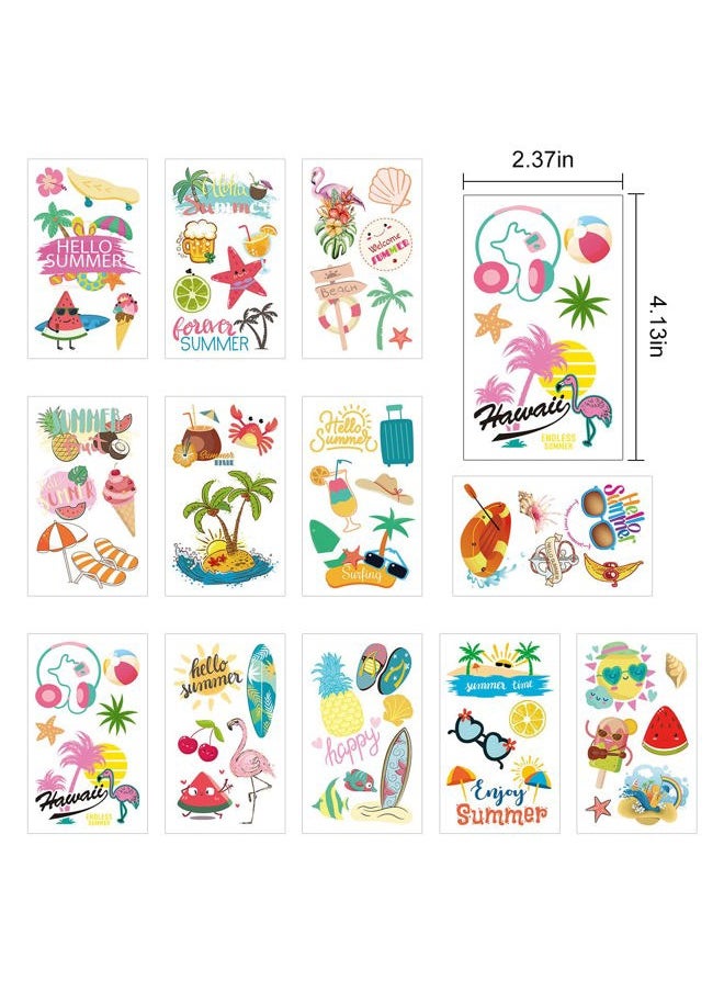 FATHER.SON - 60 Pieces Summer Temporary Tattoos for Kids, Pool Party Favors, Hawaiian Luau Beach Temporary Tattoo, Watermelon Strawberry Pineapple Flamingo Tattoo Stickers for Birthday Party Supplies - Image 1