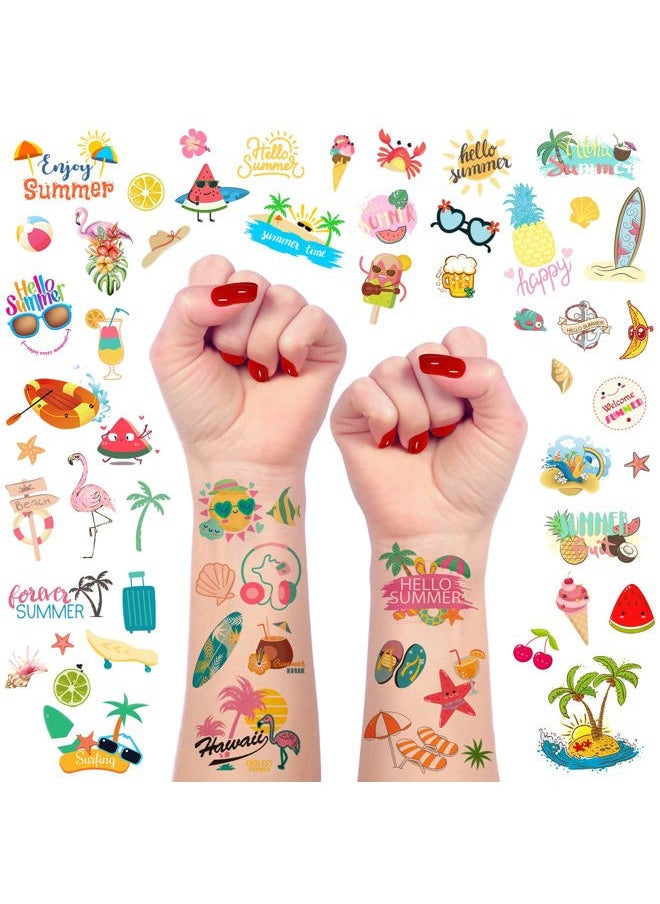FATHER.SON - 60 Pieces Summer Temporary Tattoos for Kids, Pool Party Favors, Hawaiian Luau Beach Temporary Tattoo, Watermelon Strawberry Pineapple Flamingo Tattoo Stickers for Birthday Party Supplies - Image 1