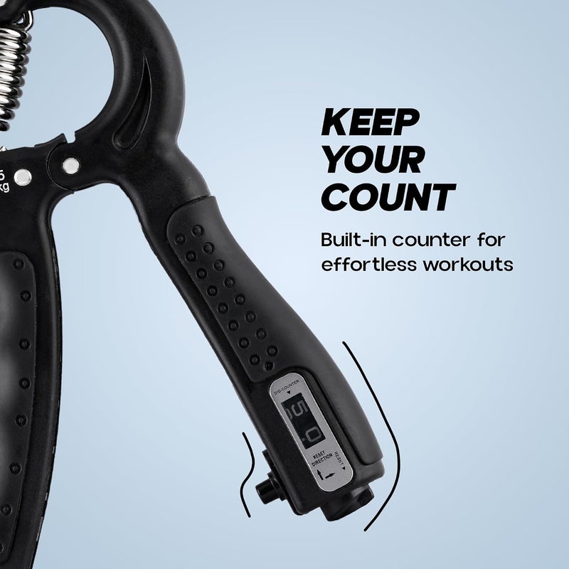 KONEX Hand Gripper with Counter (5-60 kg) Black Anti-Slip Grip Strengthener - Image 5