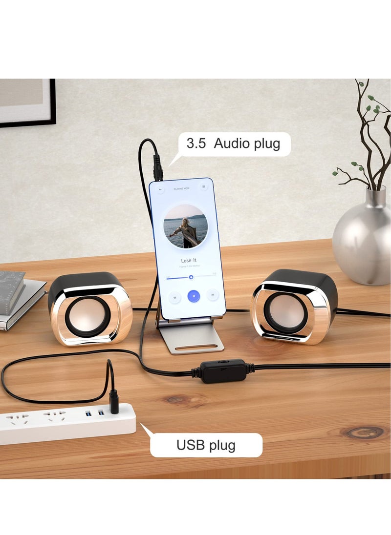 Generic - Sleek 2.0 USB-C Desktop Speakers with Volume Control, 3.5mm Audio Jack - Perfect for PC, Laptops, Tablets & Phones (Black) - Image 1