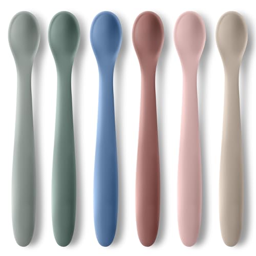 ATUERAY 6Piece Silicone Baby Feeding Spoons for First Stage Infant SoftTip Easy on Gums I Training Spoon Self Baby Utensils Feeding Supplies Toddler Spoons Dishwasher Safe BoilProof - Image 1