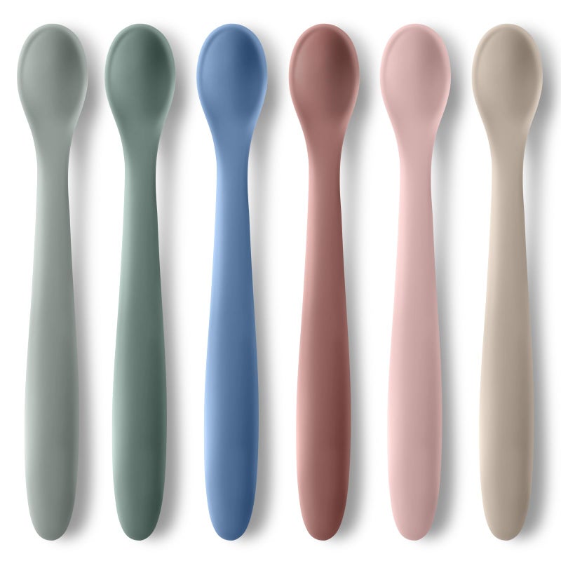 ATUERAY 6Piece Silicone Baby Feeding Spoons for First Stage Infant SoftTip Easy on Gums I Training Spoon Self Baby Utensils Feeding Supplies Toddler Spoons Dishwasher Safe BoilProof - Image 3