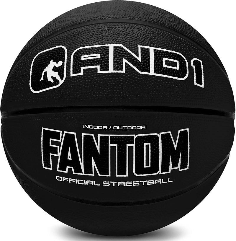 AND1 Fantom Rubber Basketball - Official Size Streetball, Made for Indoor and Outdoor Basketball Games - Sold Deflated (Pump NOT Included), Black, Size 7 - Image 1
