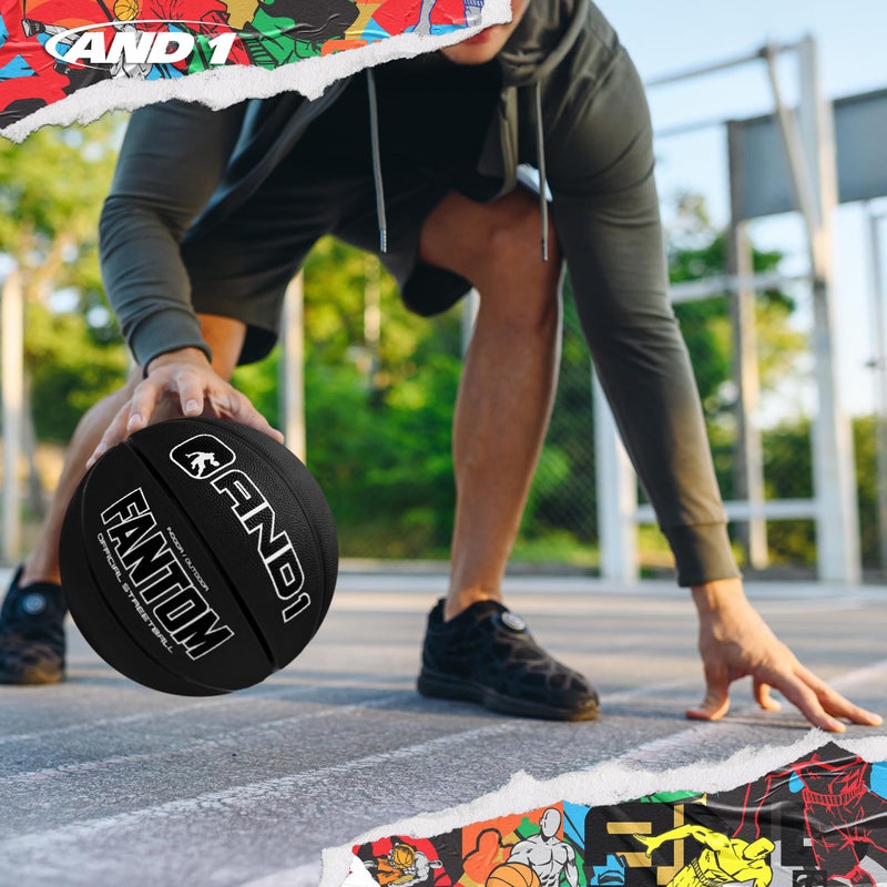 AND1 Fantom Rubber Basketball - Official Size Streetball, Made for Indoor and Outdoor Basketball Games - Sold Deflated (Pump NOT Included), Black, Size 7 - Image 5