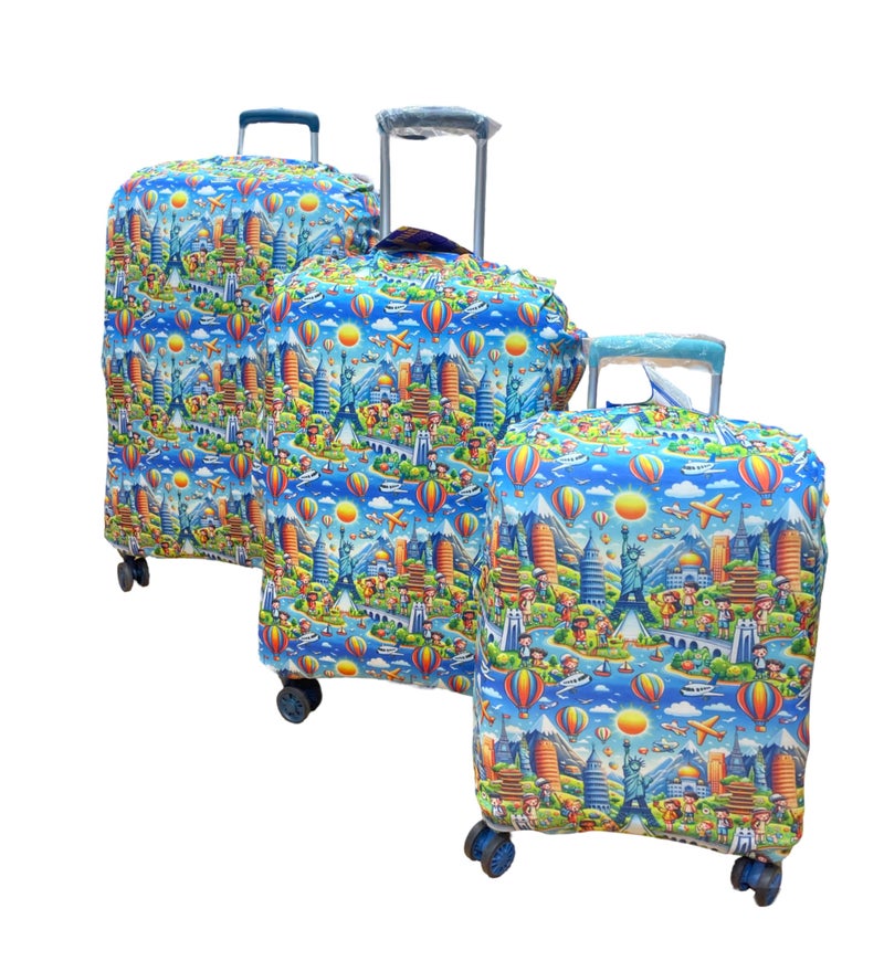 Travelsky Elastic Polyester Dust Protector Luggage Covers for Suitcase (Kids Blue Design, 65 cm 24 inch Medium Size) - Image 5