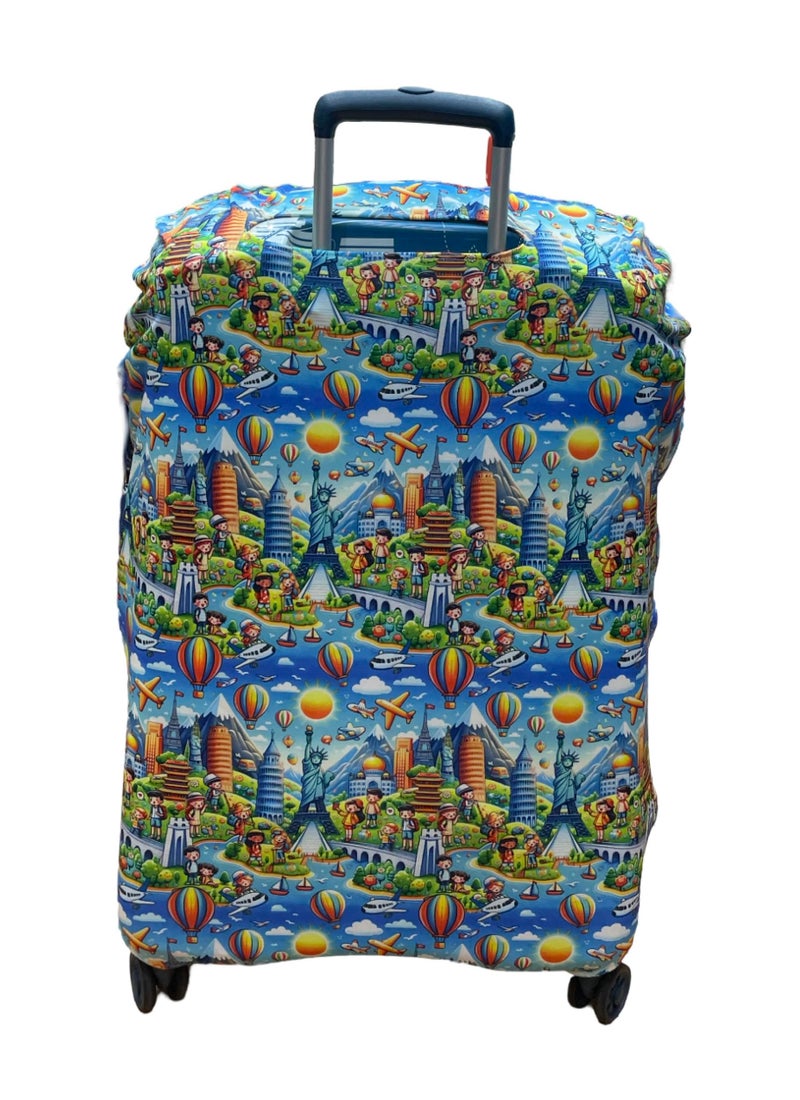 Travelsky Elastic Polyester Dust Protector Luggage Covers for Suitcase (Kids Blue Design, 65 cm 24 inch Medium Size) - Image 1