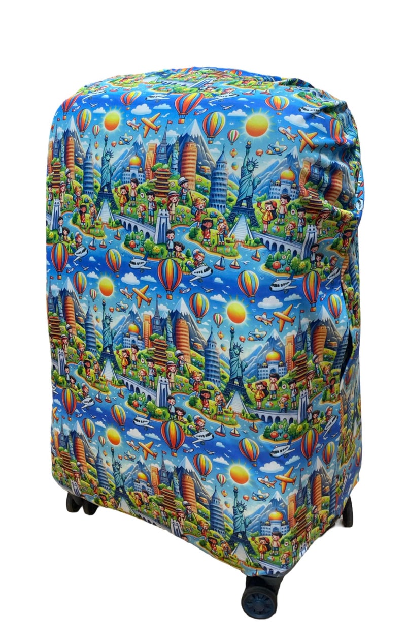 Travelsky Elastic Polyester Dust Protector Luggage Covers for Suitcase (Kids Blue Design, 65 cm 24 inch Medium Size) - Image 3