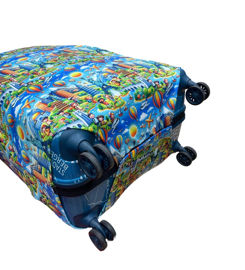 Travelsky Elastic Polyester Dust Protector Luggage Covers for Suitcase (Kids Blue Design, 65 cm 24 inch Medium Size) - Image 4