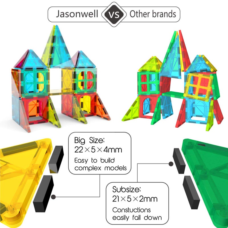 Jasonwell 65pcs Magnetic Tiles Building Blocks Set for Boys Girls Preschool Educational Magnet Construction Kit Stacking STEM Toys Christmas Birthday Gift for Kids Toddler 3 4 5 6 7 8 9 10 + Year Old - Image 3