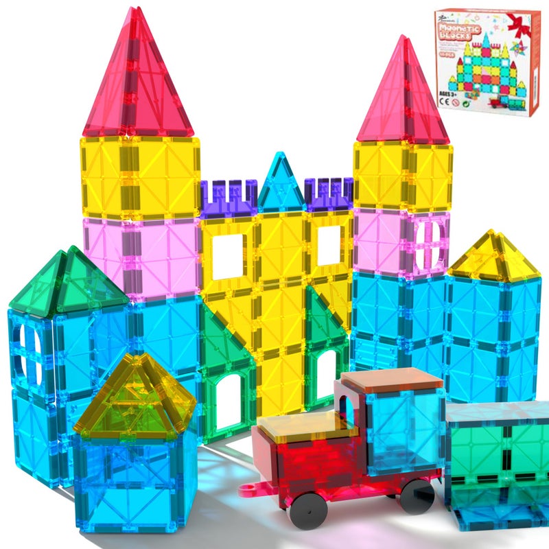 Jasonwell 65pcs Magnetic Tiles Building Blocks Set for Boys Girls Preschool Educational Magnet Construction Kit Stacking STEM Toys Christmas Birthday Gift for Kids Toddler 3 4 5 6 7 8 9 10 + Year Old - Image 1