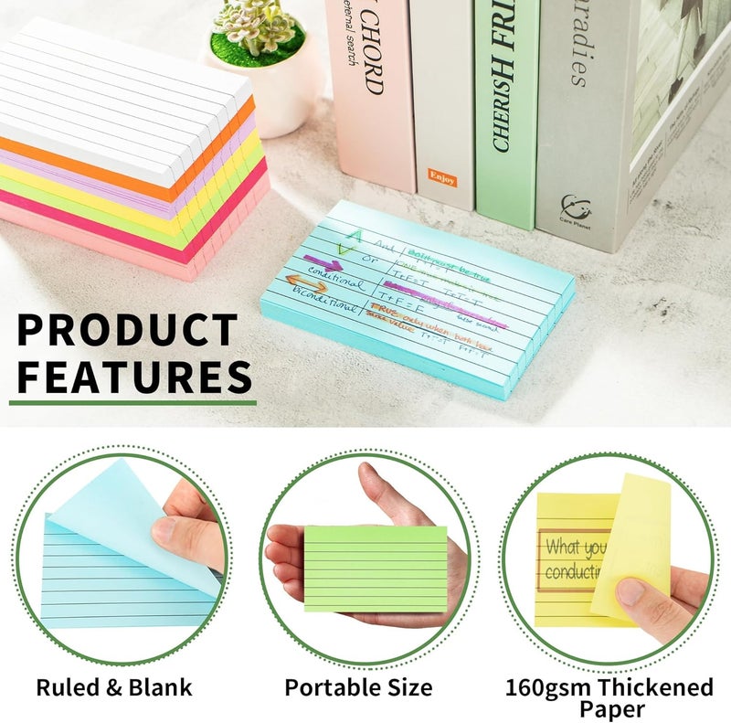 PENPRIS 400PCS Colored Index Cards - 8 Colours 8 Sets 5"x3" One Side Lined One Side Blank - Revision/Record/Flash Note/Study Cards/Memo Scratch Pads/To Do List for Office School Home PAP06MX400 - Image 3