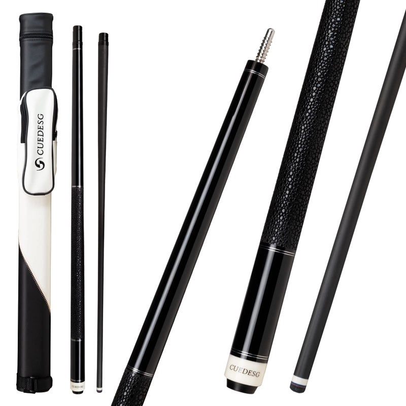 CUEDESG Carbon Fiber Pool Cue Stick 105mm118mm125mmLow Deflection Pool StickProfessional Cue Stick with Case Black_Leather Wrap_118mm
