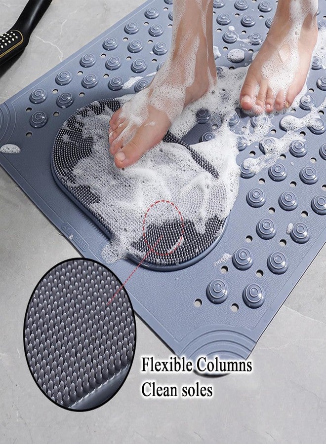 Home-Cloud Homecloud Anti Skid Mat for Bathroom Floor Shower mats for Bathroom Anti Slip with Foot Scrubber Bath mat Anti Slip with Suction Cups & Drain Holes (69x35 Cm) (Grey) - Image 2
