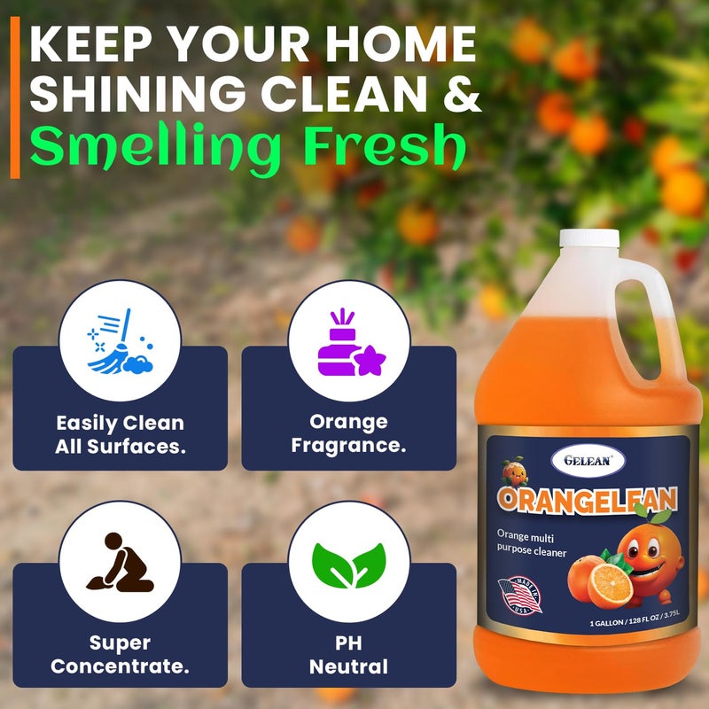 GELEAN Multi Purpose Cleaner Pet Odor eliminator - Concentrate MAKES 64 GALLON - MADE IN USA- pH Neutral - ORANGELEAN Strong Odor Floor Cleaner - Orange Stain Remover 128 oz - Image 4