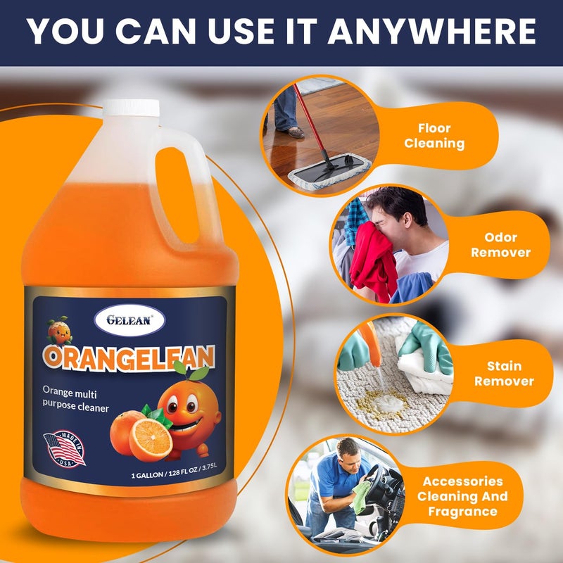 GELEAN Multi Purpose Cleaner Pet Odor eliminator - Concentrate MAKES 64 GALLON - MADE IN USA- pH Neutral - ORANGELEAN Strong Odor Floor Cleaner - Orange Stain Remover 128 oz - Image 2