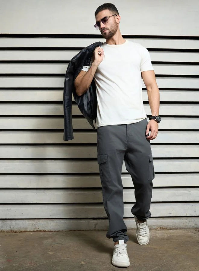 HIGH STAR Straight Fit Mid Rise Cuffed Cargo Pants by Styli