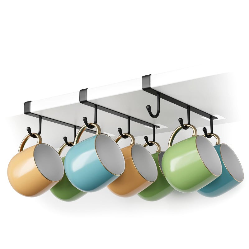 ECROCY Mug Hooks for Cabinet, Clip-On Shelf and Only Fits Flat Cabinet Without Any Lip, 3pcs Mug Holder No Drilling Free Damage - Image 1