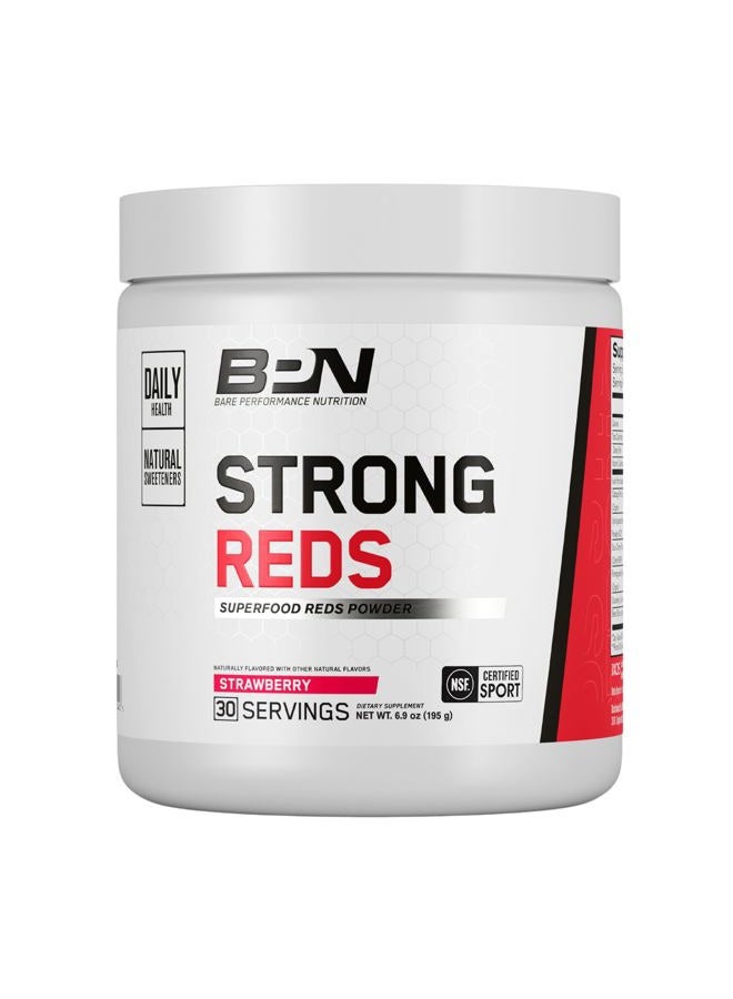 Bare Performance Nutrition بار بيرفورمانس للتغذية، مسحوق سوبر فود سترونغ ريدز، بدون محليات صناعية، مضاد للأكسدة، يعزز الطاقة بشكل طبيعي، مسحوق فواكه، إنزيم هضمي (30 حصة، فراولة) - Image 1