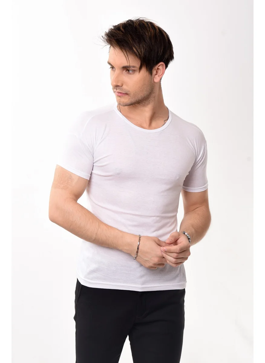 بيليفانتي كولكشن Men's Slim Fit Basic Crew Neck Short Sleeve T-Shirt White