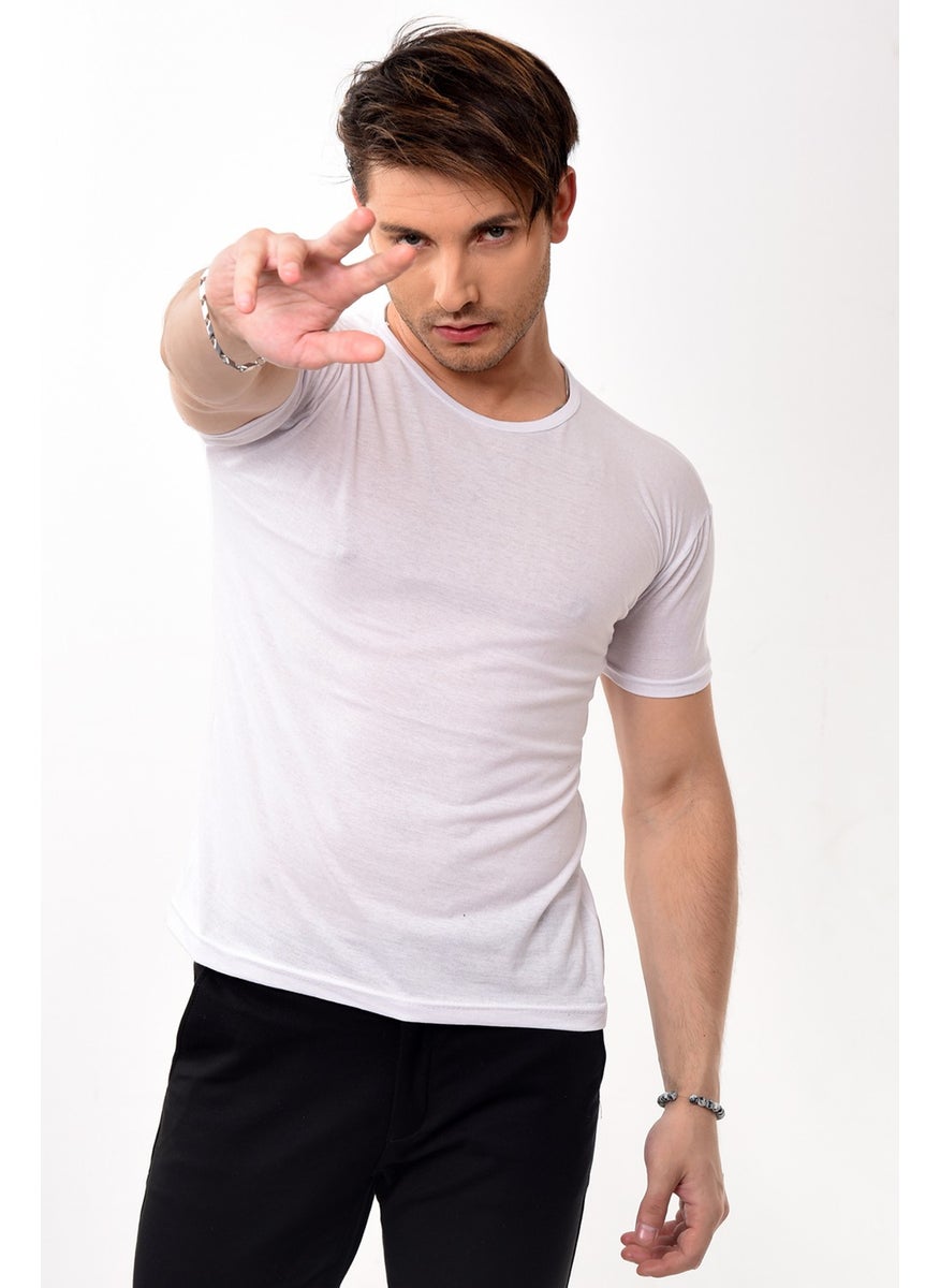 Belifanti Collection Men's Slim Fit Basic Crew Neck Short Sleeve T-Shirt White  - Image 4