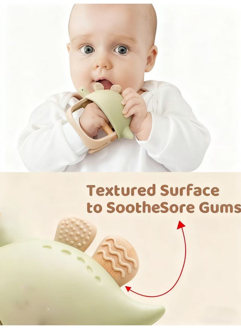 Baby Teether Toy Dinosaur Shape, Anti Dropping Wrist Hand Teethers, Baby Teething Toy, Baby Chew Toys for Sucking Needs, Ring for Infant Teething Relief, Safe, Non-Toxic, Easy to Hold for Babies 3–12 Months - Image 1