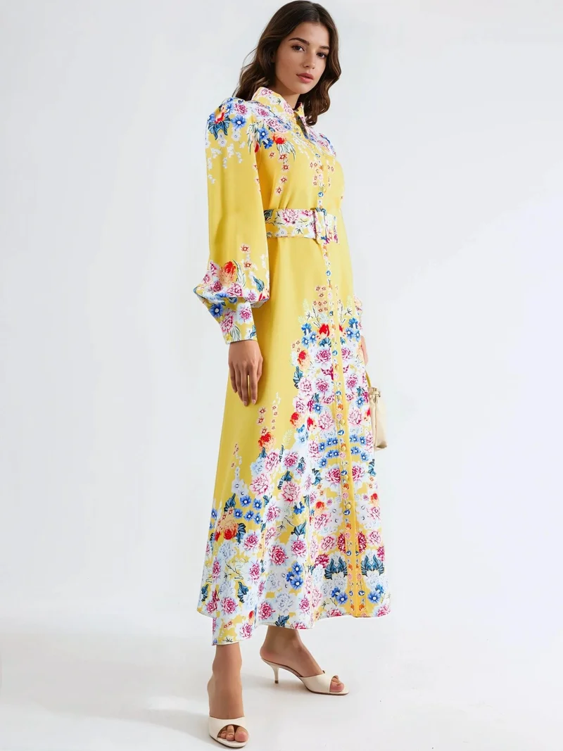 جينيفر Floral Maxi Dress with Button Closure