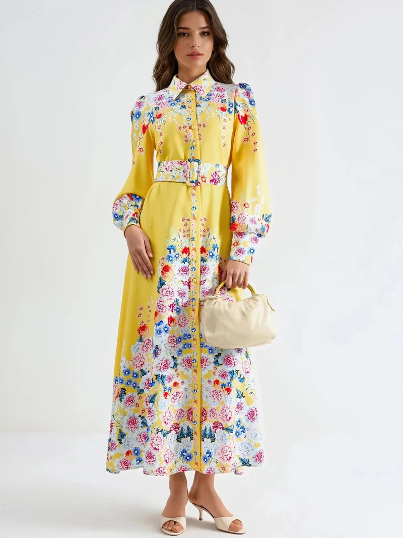 جينيفر Floral Maxi Dress with Button Closure