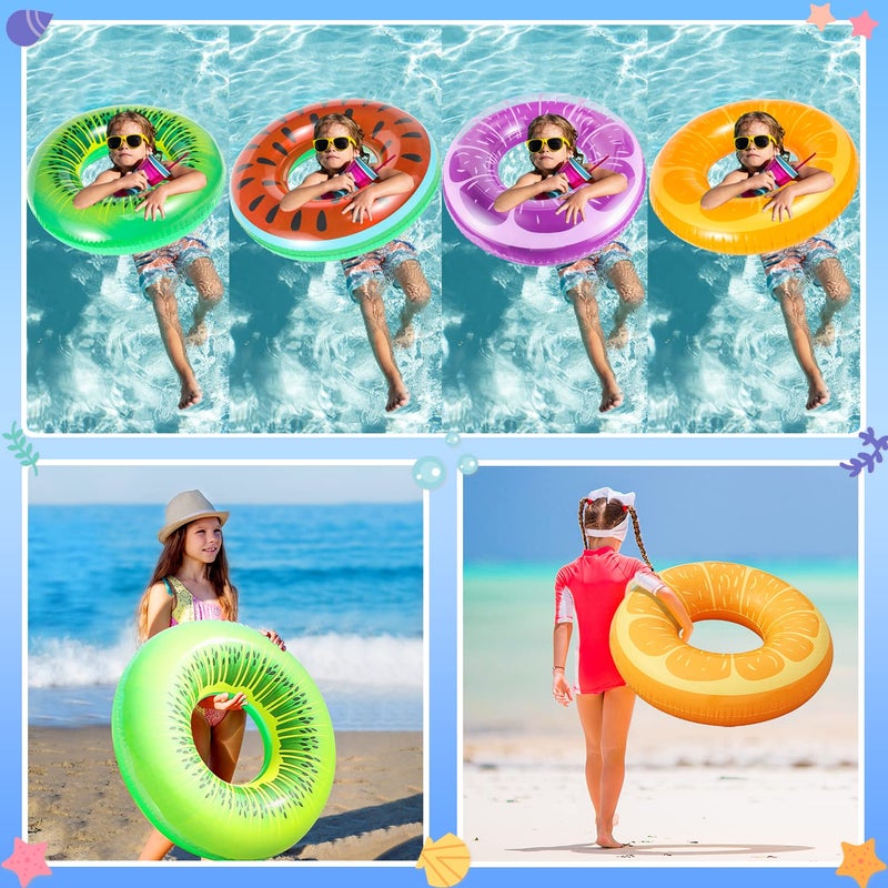 FindUWill 6 Pack Pool Floats Kids, Pool Swim Tubes Rings(4 Pack) - 4Pcs Inflatable Big Floaties Beach Swimming Toys with 2Pcs Beach Balls for Adults Raft Floaties Toddlers - Image 4