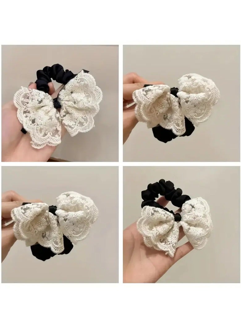 Goolsky Cute Minimalist White Lace Bow Hair Ties - Fabric Hair Rings with Lace Detail, Solid Color, Bow Design, Single Piece - Image 3