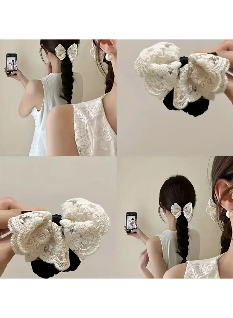 Goolsky Cute Minimalist White Lace Bow Hair Ties - Fabric Hair Rings with Lace Detail, Solid Color, Bow Design, Single Piece - Image 4