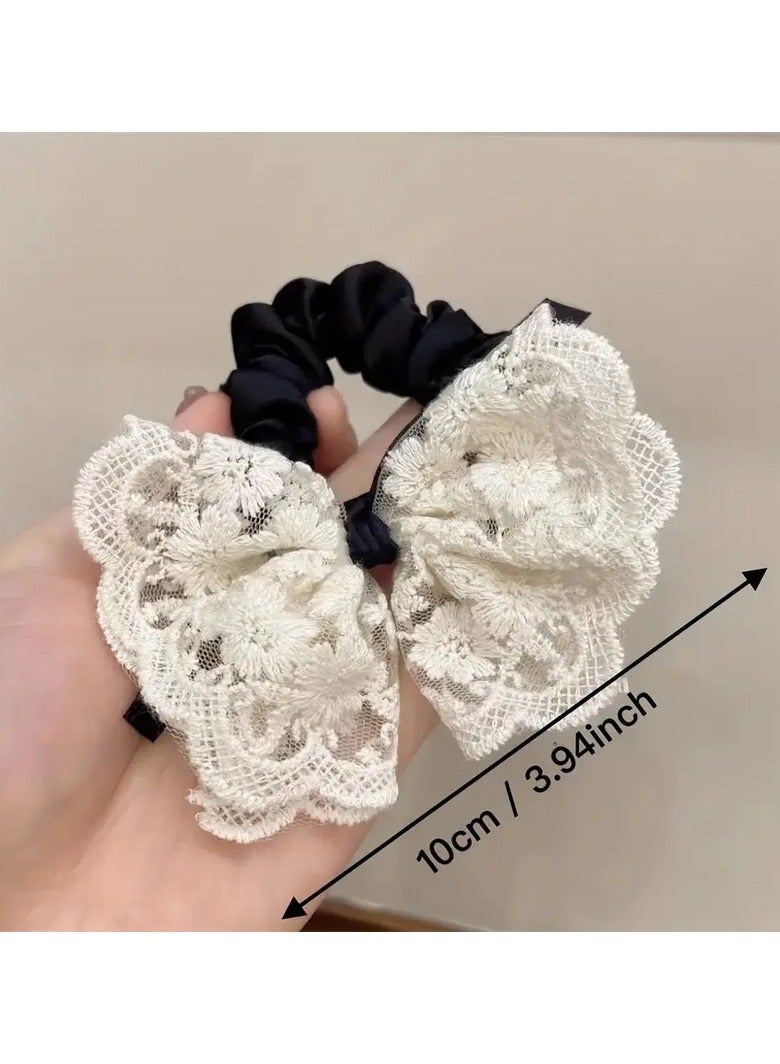 Goolsky Cute Minimalist White Lace Bow Hair Ties - Fabric Hair Rings with Lace Detail, Solid Color, Bow Design, Single Piece - Image 5