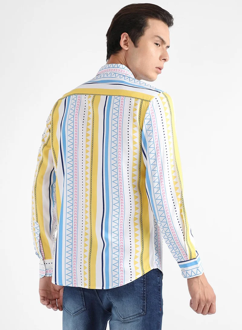 Campus Sutra Campus Sutra Men's Multicolour Geometrical Print Shirt For Casual Wear | Spread Collar | Long Sleeve | Button Closure | Heavy Rayon Shirts Crafted With Comfort Fit For Everyday Wear