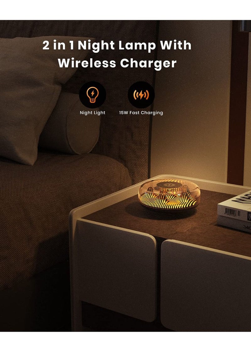 SYOSI Night Light with Wireless Charge, Volcano Shape 15W Fast Wireless Charging Bedside Lamp Table Lamp for iPhone 14/13/12/11/Pro/Max/XS/XR/X/Plus Pro/3/2/1 & iwatch, Black - Image 2