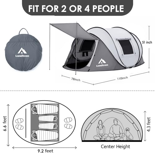 Londtren Pop Up Tents for Camping 2 Person Waterproof Pop Up Army Tents Surplus Tents Military Popup Tent Camping Easy Up Camping Tents Instant Pop Up Tent Big - Image 2