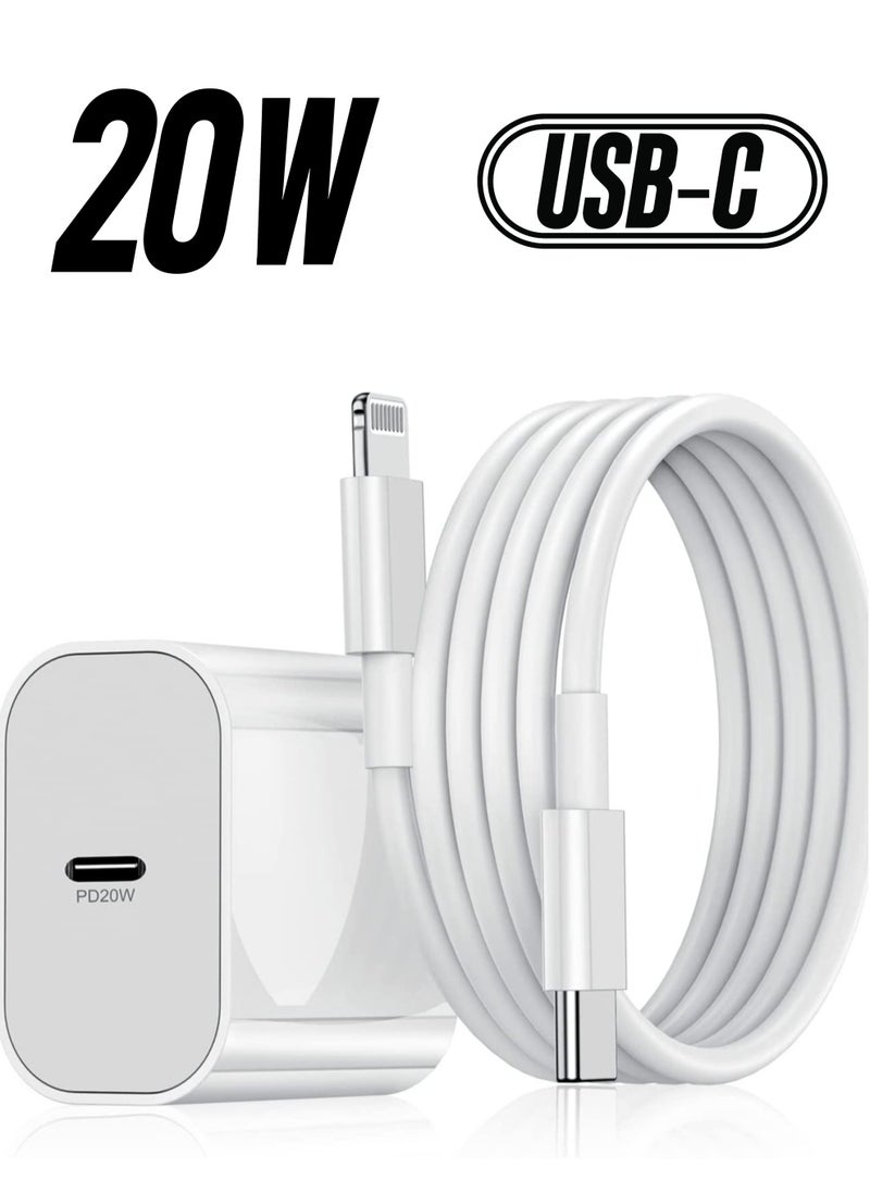 Generic - 20W Wall Charger Plug Block with USB C to Lightning Cable Cord 2M, iPhone 14 Charging Block Power Adapter Cube for iPhone 14 Pro Max/13 Pro/12 Mini/11,iPad - Image 1