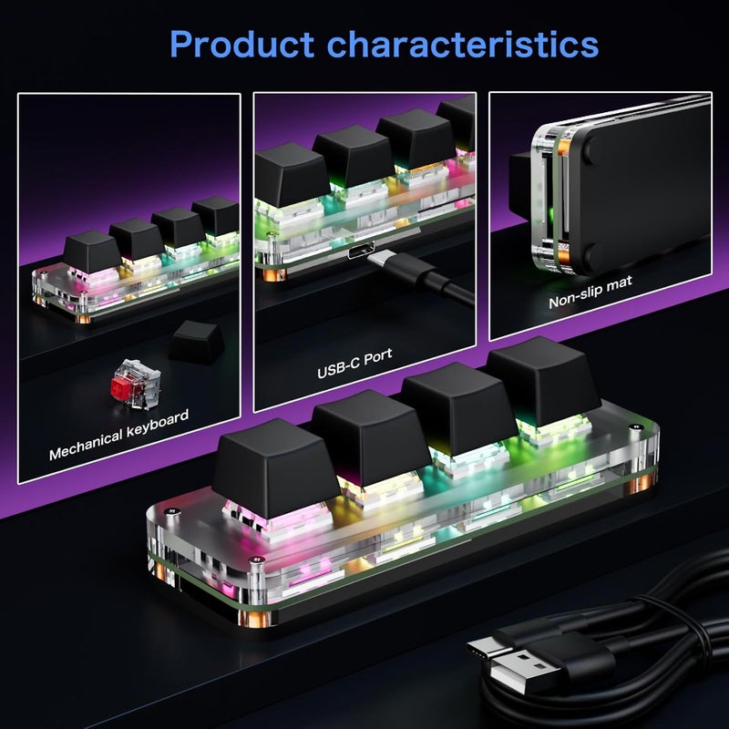 Coast & inland available 4 Button Macropad Programmable Small Keyboards for Work Efficiency Wide Compatibility and Portable Design for Gaming, Work, Bea Bulk order available stock - Image 4
