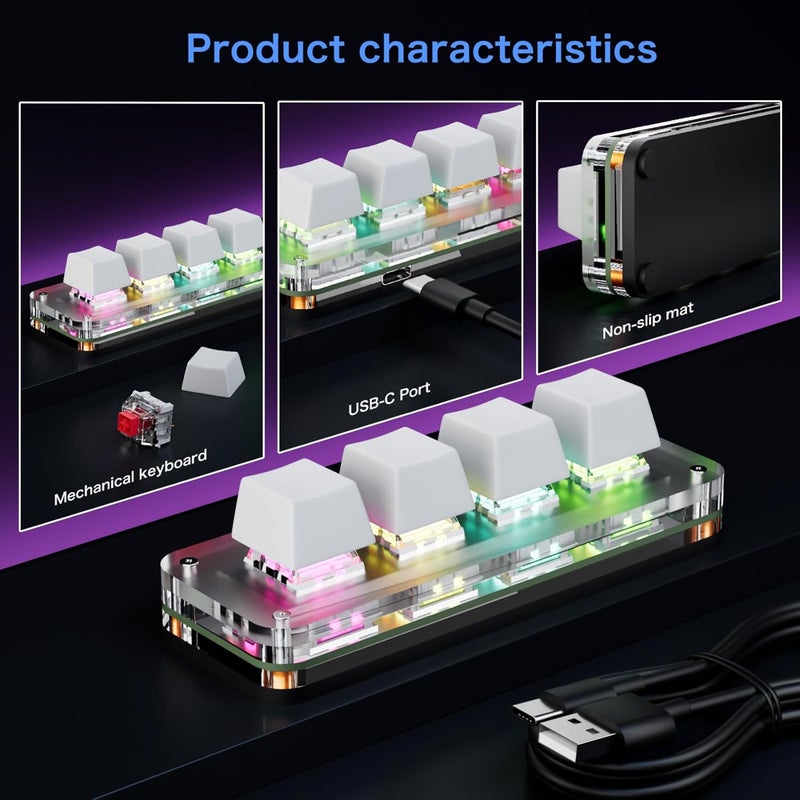 Coast & inland available 4 Button Macropad Programmable Small Keyboards for Work Efficiency Wide Compatibility and Portable Design for Gaming, Work, Bea Bulk order available stock - Image 2