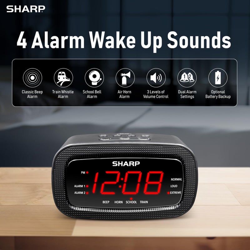 Sharp Shockwave Alarm Clock for Heavy Sleepers â€“ 105dB Ultra-Loud Wake-Up, Air Horn, School Bell, Train Whistle, Beep, Dual Alarms, 3 Adjustable Volumes, LED Display Dimmer - Image 2