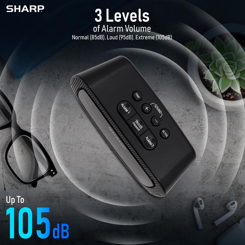Sharp Shockwave Alarm Clock for Heavy Sleepers â€“ 105dB Ultra-Loud Wake-Up, Air Horn, School Bell, Train Whistle, Beep, Dual Alarms, 3 Adjustable Volumes, LED Display Dimmer - Image 5