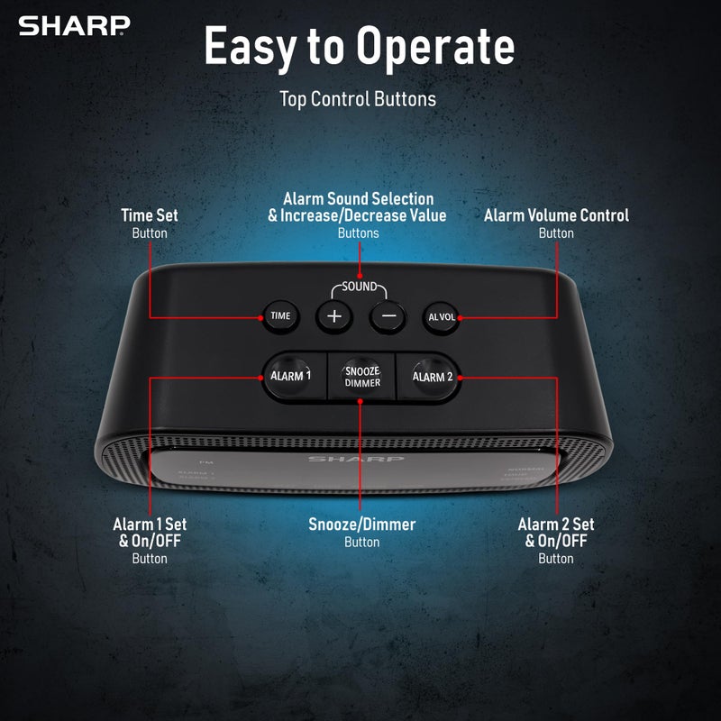 Sharp Shockwave Alarm Clock for Heavy Sleepers â€“ 105dB Ultra-Loud Wake-Up, Air Horn, School Bell, Train Whistle, Beep, Dual Alarms, 3 Adjustable Volumes, LED Display Dimmer - Image 4