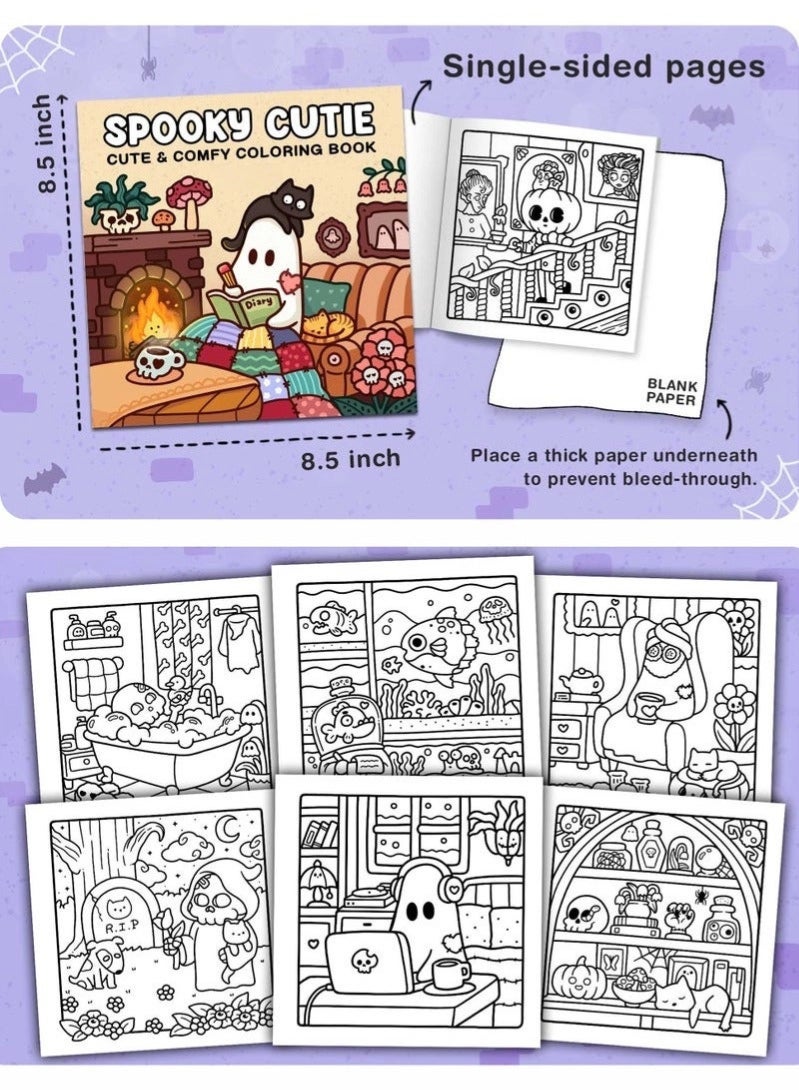 Spooky Cutie: Coloring Book for Adults and Teens Featuring Adorable Creepy Creatures in Cozy Hygge Moments for Relaxation