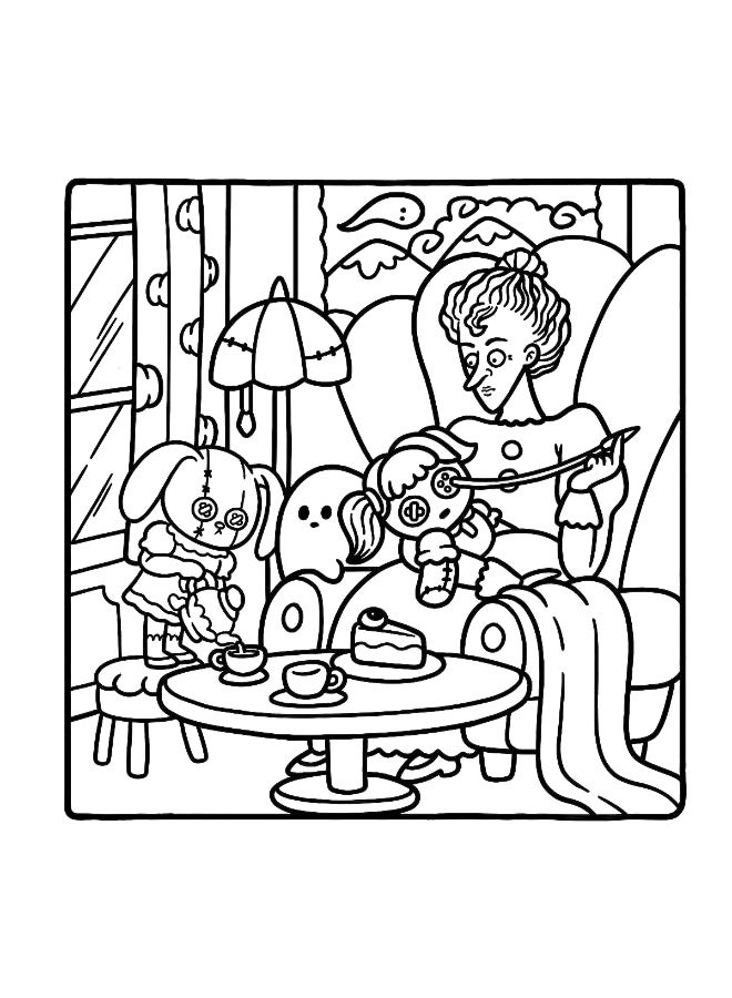 Spooky Cutie: Coloring Book for Adults and Teens Featuring Adorable Creepy Creatures in Cozy Hygge Moments for Relaxation
