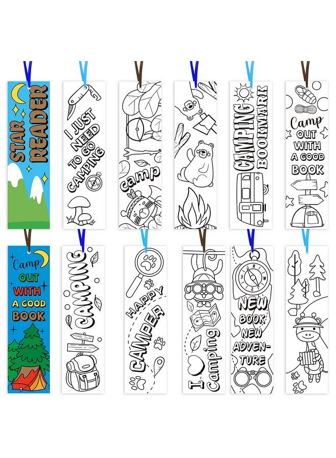 ANGOLIO 75Pcs Camping Color Your Own Bookmarks Kids Diy Coloring Blank Bookmarks Camping Party Game Prize Art Craft Supplies Birthday Goodie Bag Fillers Back To School Classroom Reading Club Rewards - Image 1