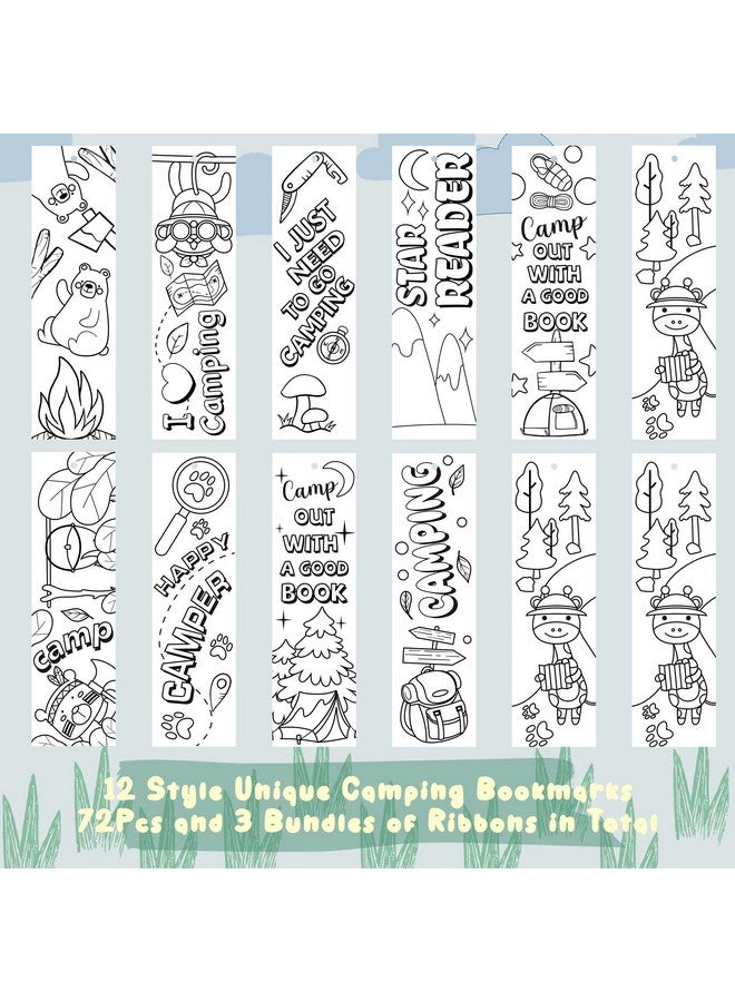 ANGOLIO 75Pcs Camping Color Your Own Bookmarks Kids Diy Coloring Blank Bookmarks Camping Party Game Prize Art Craft Supplies Birthday Goodie Bag Fillers Back To School Classroom Reading Club Rewards - Image 3